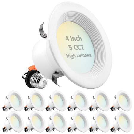 4 LED Recessed Can Lights 5 CCT Selectable 2700K-5000K 14W (75W Equivalent) 950LM Dimmable 12-Pack